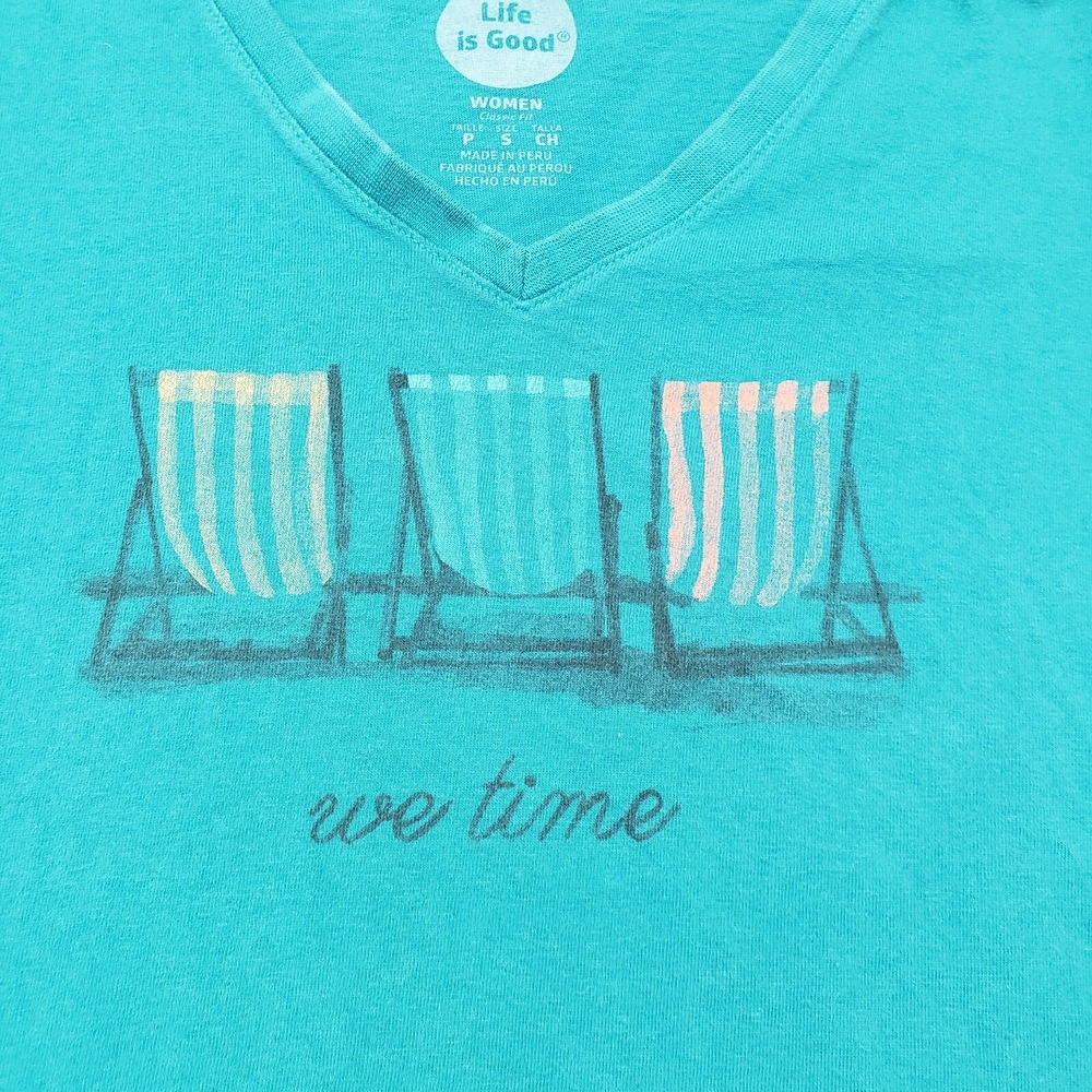 Life Is Good Top Womens Small Green V-Neck Short Sleeve We Time
